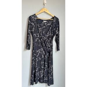ANTHROPOLOGIE WESTON WEAR sz L black gray floral jersey dress EUC